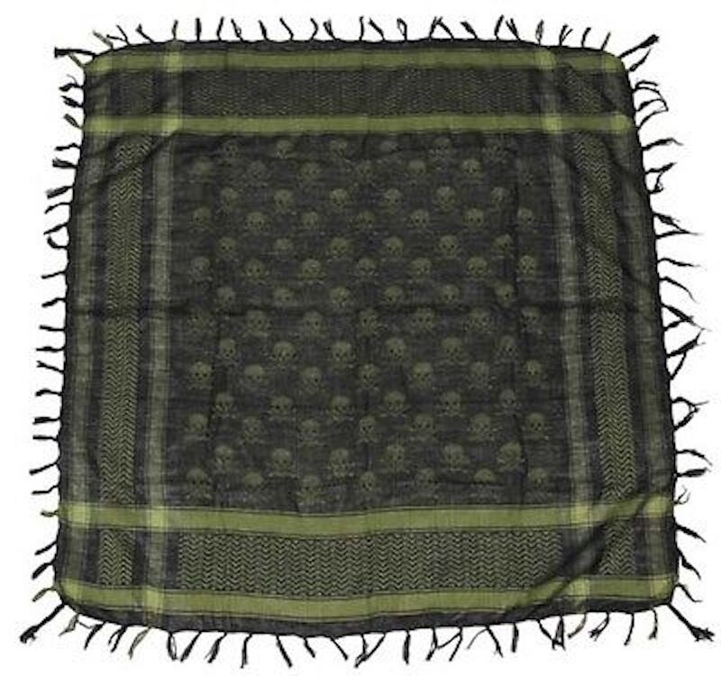 q Kefiah (Shemagh) verde-nera con teschietti 100 x 100 cm