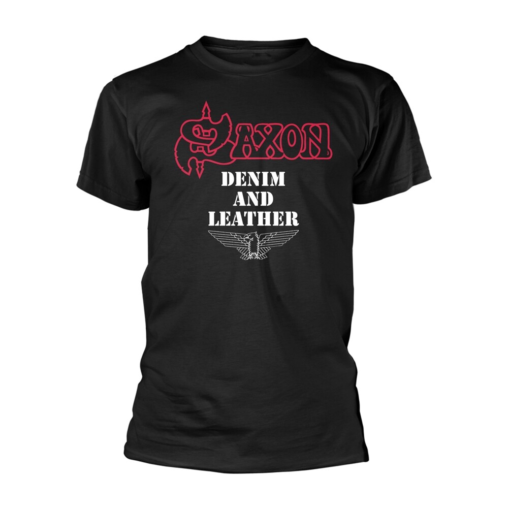 SAXON - DENIM AND LEATHER BLACK T-Shirt Large