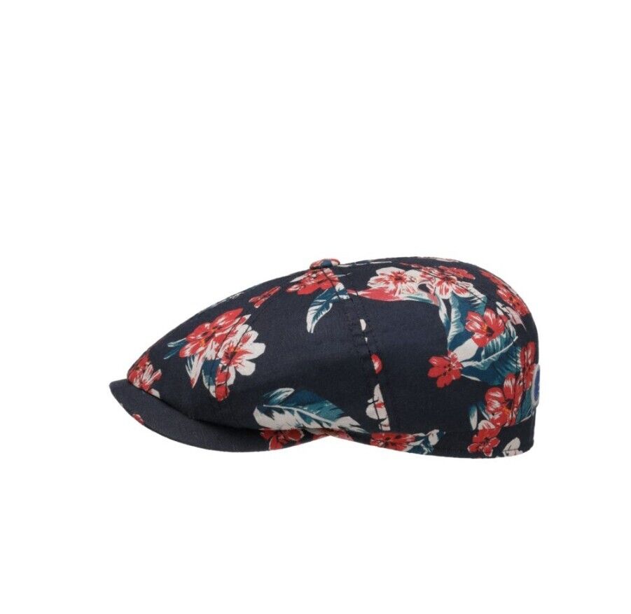 Berretto Stetson Estivo In Lino Colore Navy Con motivi floreali Rossi Ms L M Xl