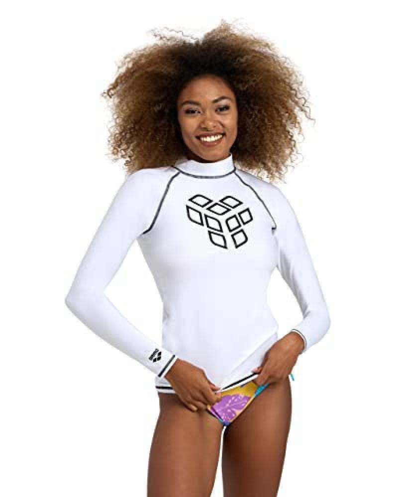 (TG. XL) Arena Women's Rash Vest L/S Graphic Guard Shirt, White-Black, XL - NUOV
