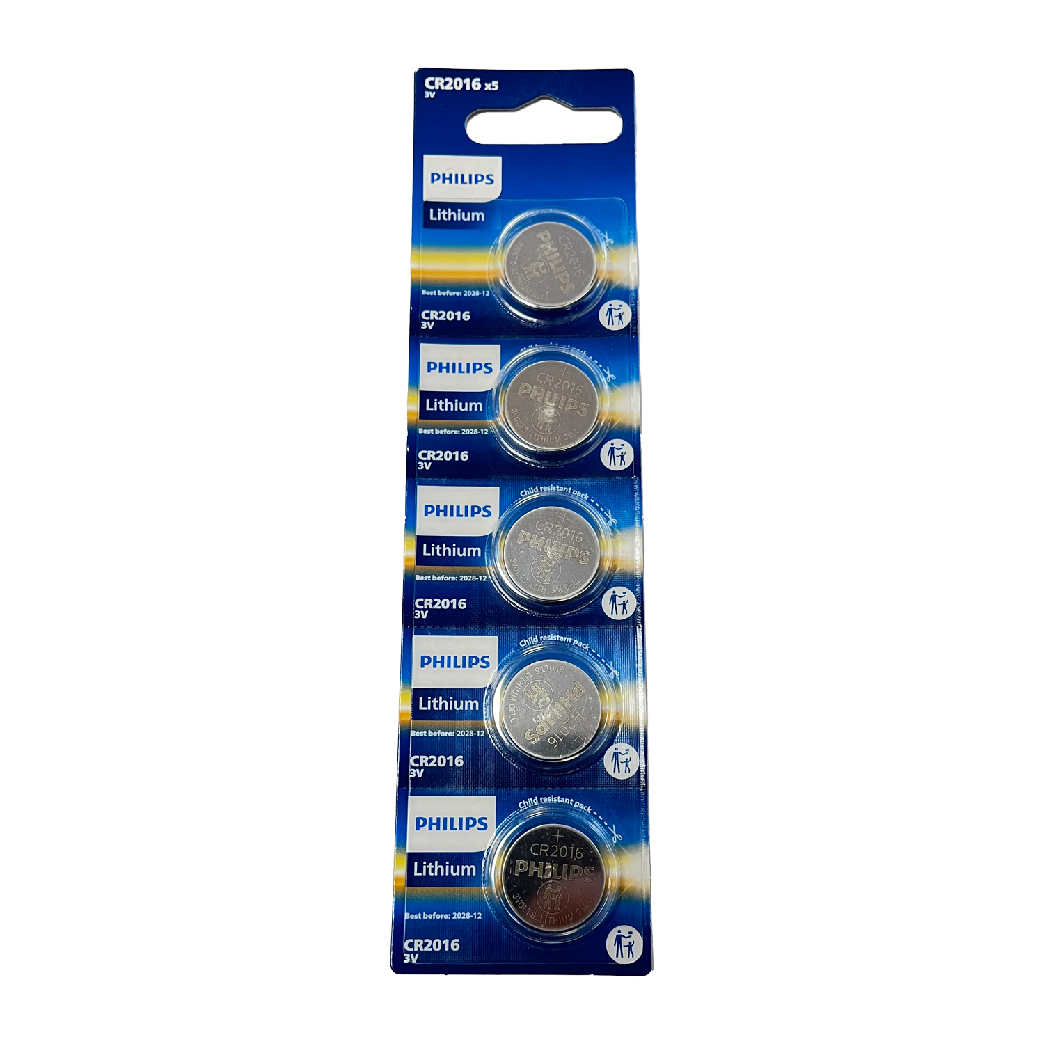 5 Philips CR2016 Batterie Al Litio 3V Cella a Moneta Bottone 5BL Exp 2028 Agosto