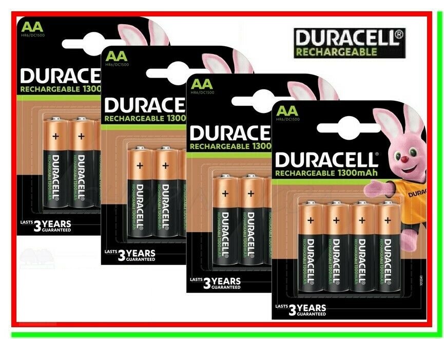 16 Pile Ricaricabili DURACELL AA Batterie STILO HR6 DC1500 NiMH 1300 mAh