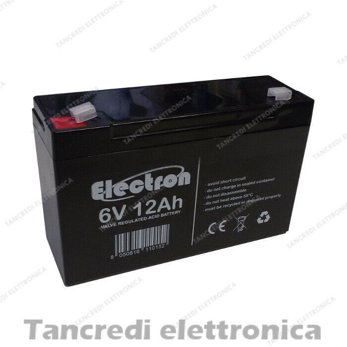 BATTERIA RICARICABILE AL PIOMBO 6V 12AH COMPATIBILE CON 6V 10AH ALTA CAPACITA'