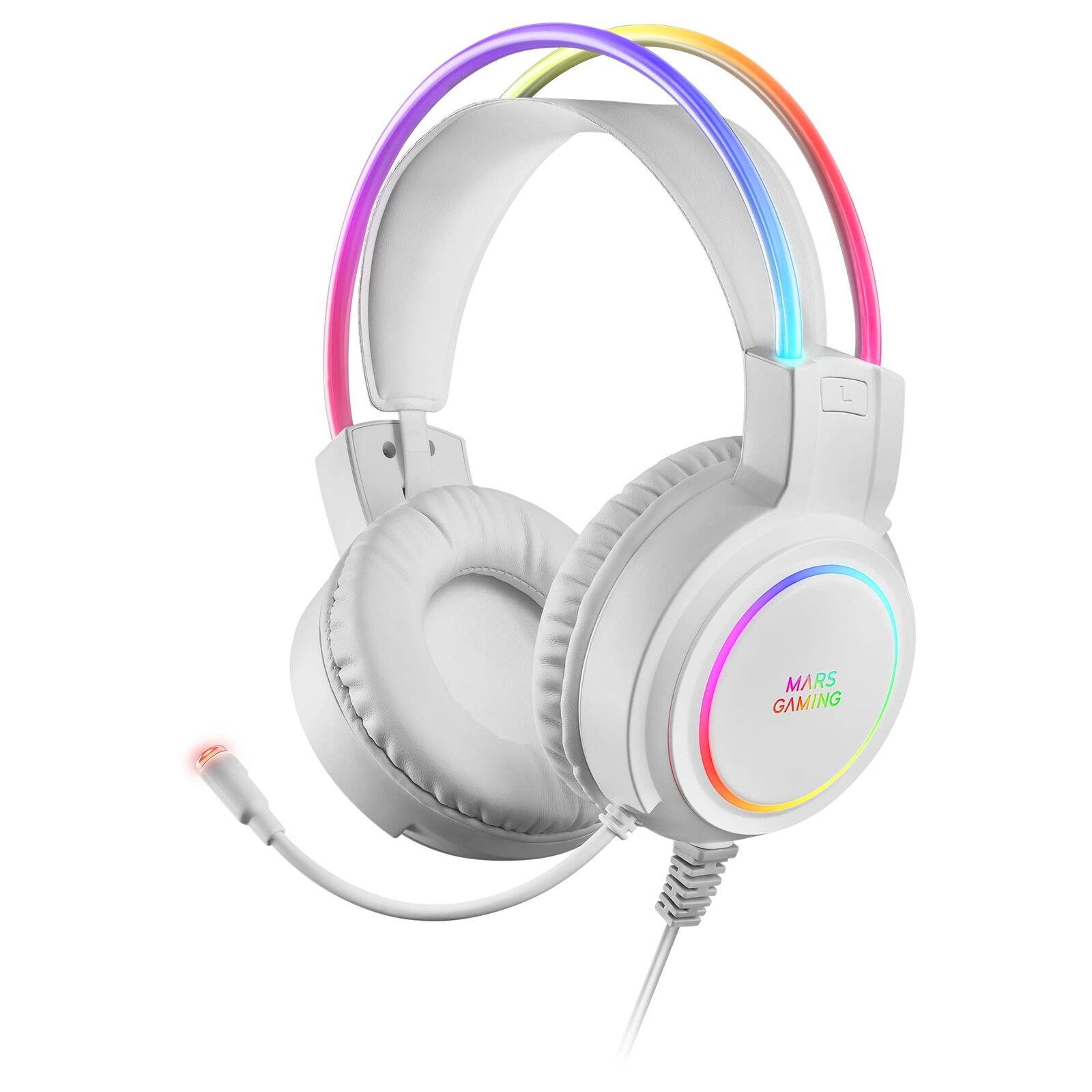 Mars Gaming MHRGB White, Chroma RGB Flow Headset, Professional Microphone, Space