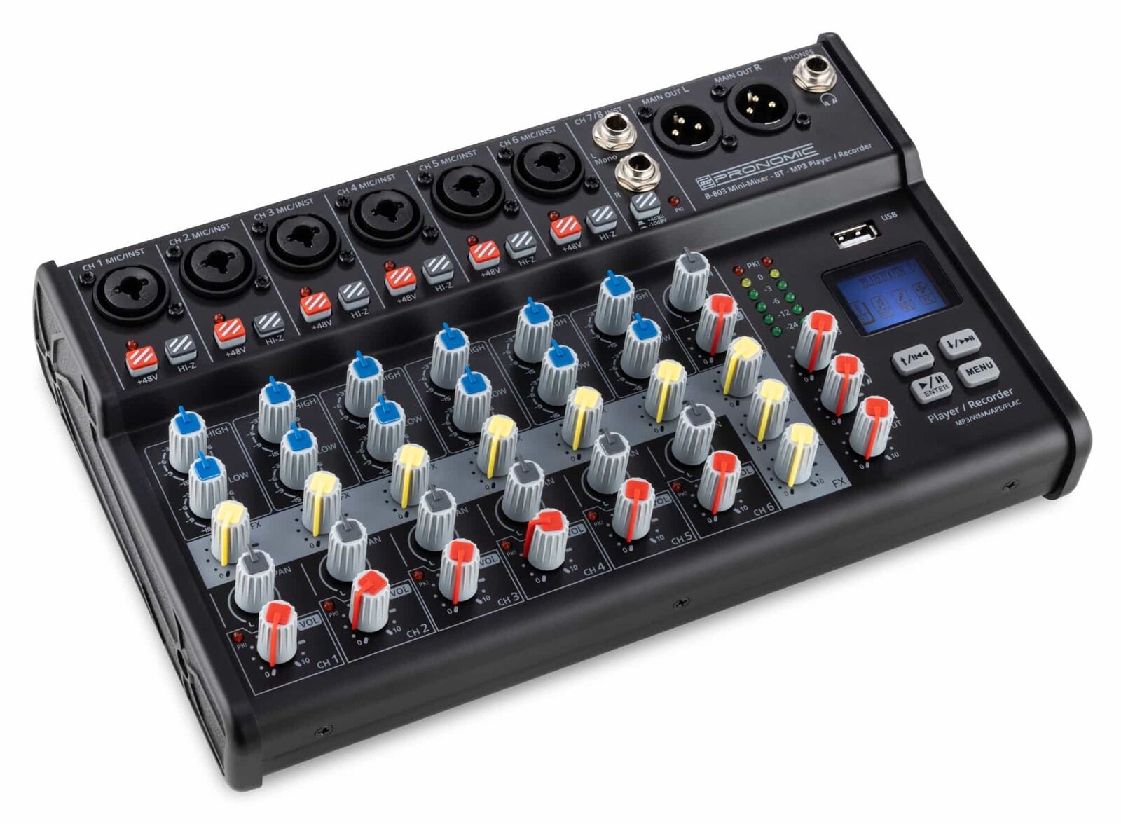 Mini Mixer Audio a 8 Canali DJ Live Console USB Registrazione Bluetooth XLR