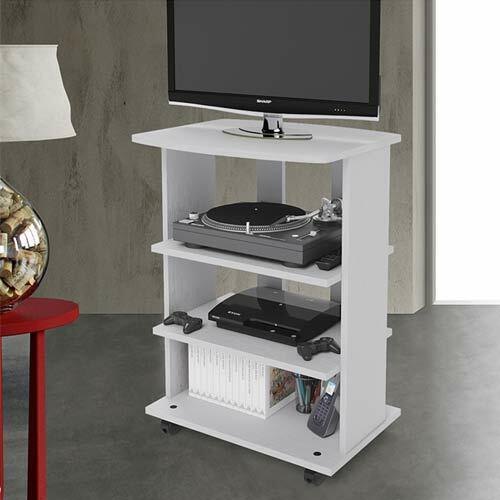 Mobile tv porta televisore Pc e stampante con ruote mobiletto bianco carrello