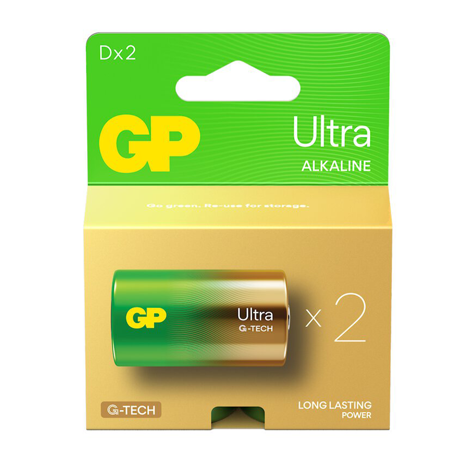 2 GP Ultra Alcalino G-Tech LR20 D Batteria Lunga Durata Potenza blister Exp 2033