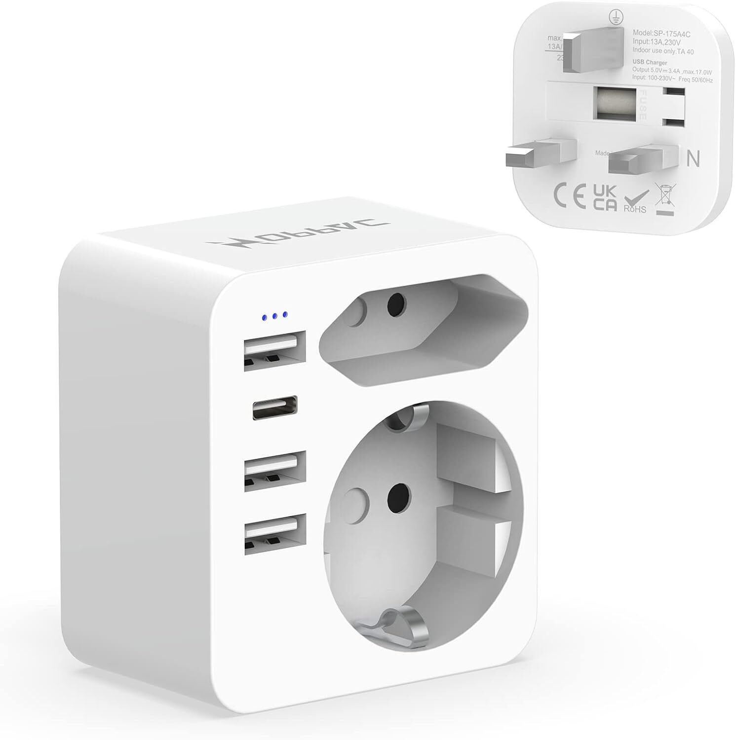 Hoppac Adattatore Presa Inglese, Spina Inglese Con 3 3USB+1USB C