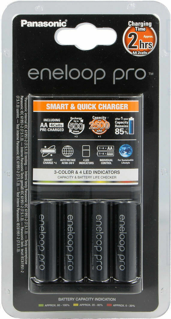 Panasonic eneloop Pro Smart & Veloce Caricabatterie + 4 Aa 2500 MAH Batterie
