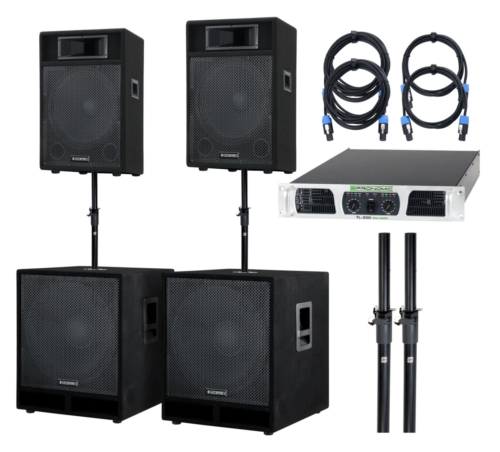 Sistema Completo DJ PA Subwoofer Casse Altoparlante Attivo Set Leggio Cavi 4400W