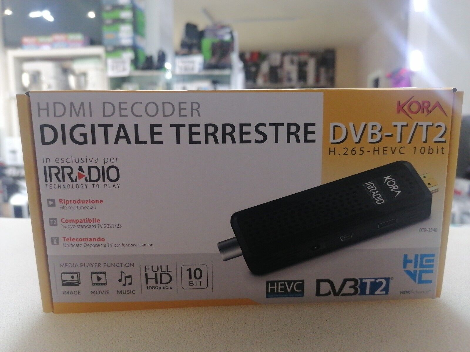 Dtr-3340 Decoder digitale terrestre dvb-t2 hevc h.265 60hz, 10bit