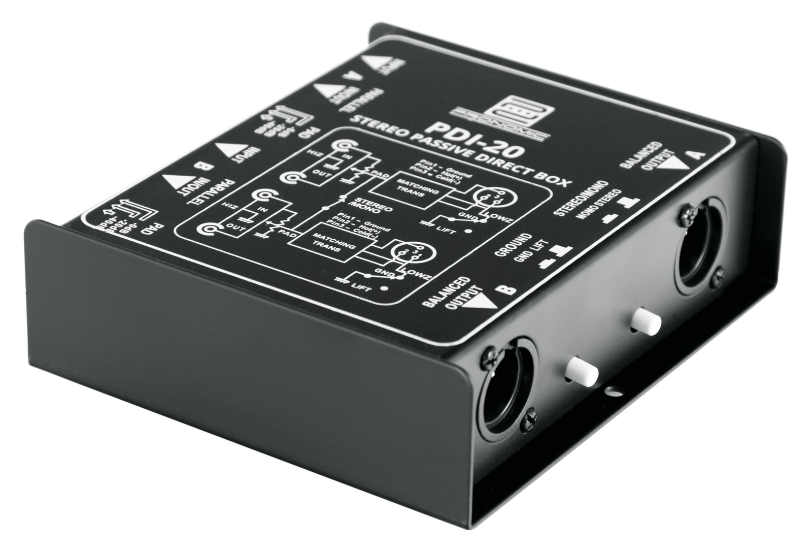 Box DI Passivo 2 Canalli Universale PDI-20 Stereo XLR Jack Groundlift Direct Box
