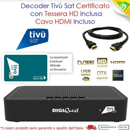 Decoder satellitare tivù sat HEVC MAIN 10 telecomando 2 in 1 HD USB CAVO HDMI