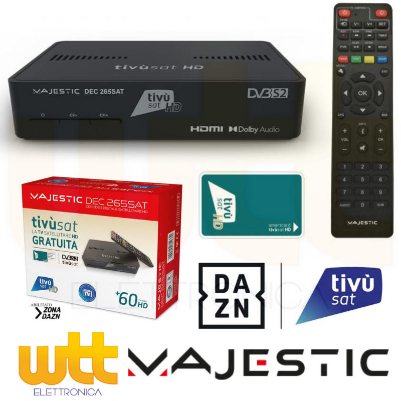 MAJESTIC SAT 265 DECODER SATELLITARE TIVUSAT IN HD TESSERA INCLUSA