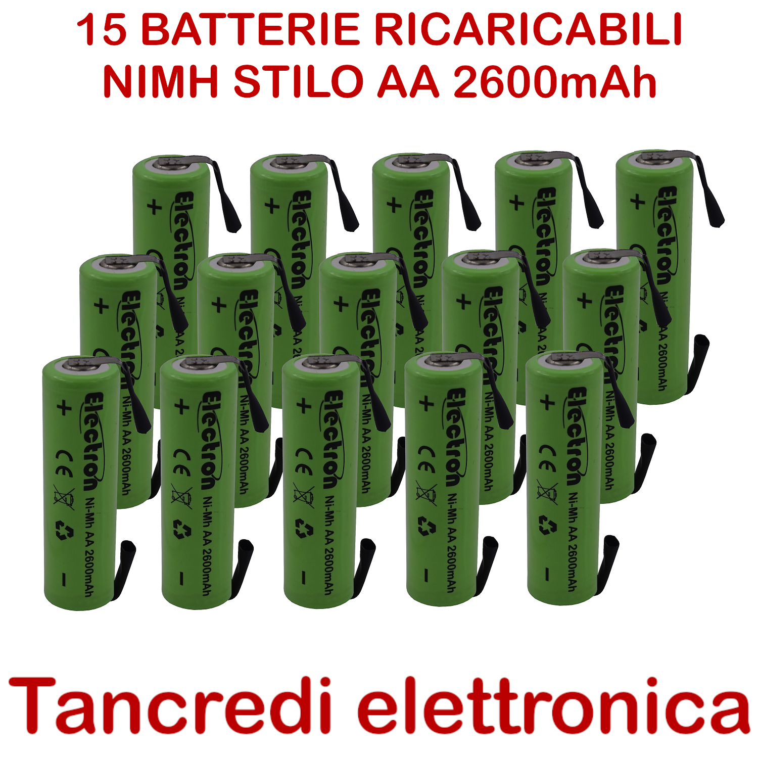 15 Pila Batteria ricaricabile Ni-Mh stilo 1,2V 2600mAh terminali lamelle saldare