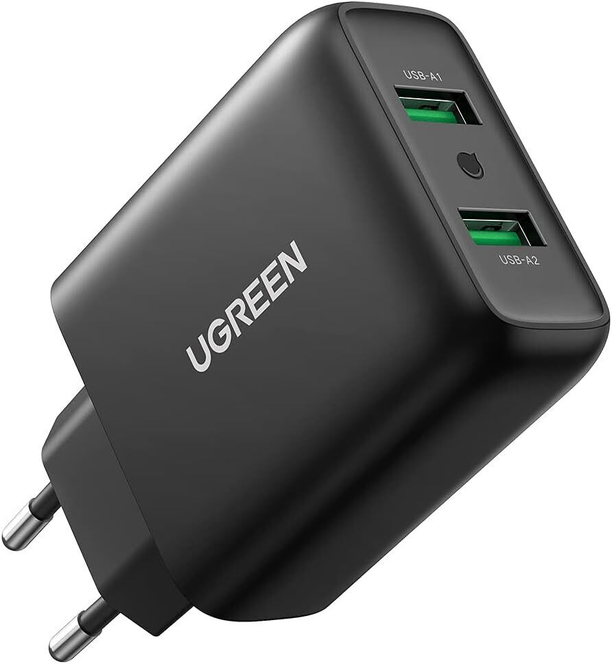 UGREEN 18W+18W Caricatore Quick Charge 3.0, Caricabatterie USB 2 Porte da...