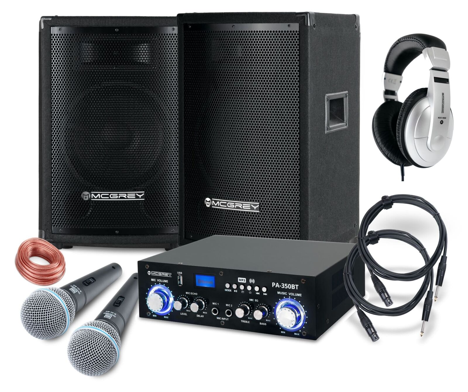 Set Impianto Karaoke Coppia Casse Amplificatore Bluetooth USB Mp3 Microfoni 800W