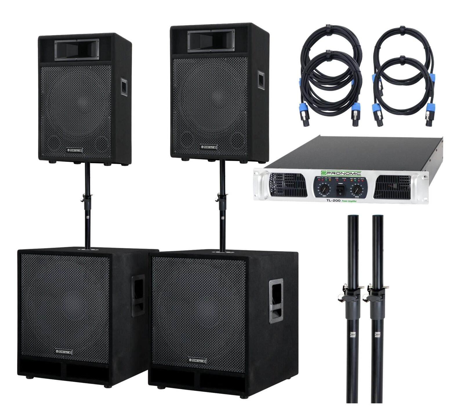 Sistema Completo DJ PA Subwoofer Casse Altoparlante Attivo Set Leggio Cavi 3000W