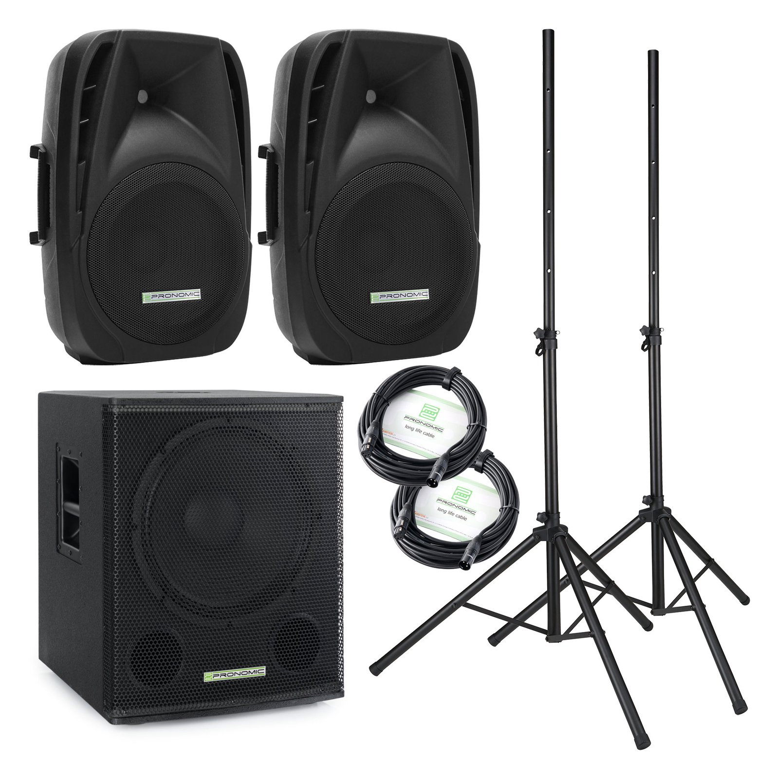 Impianto Audio Completo Attivo 2x Casse Acustiche e 15'' Subwoofer Bluetooth USB