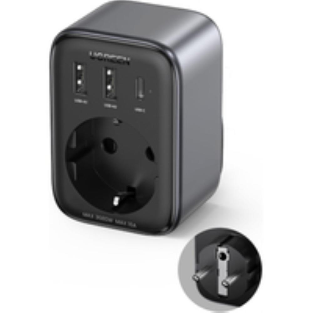 UGREEN Caricatore USB da muro 30W Diginest, GaN, 1x Type-C, 2xUSB3, 1x Schuko, B