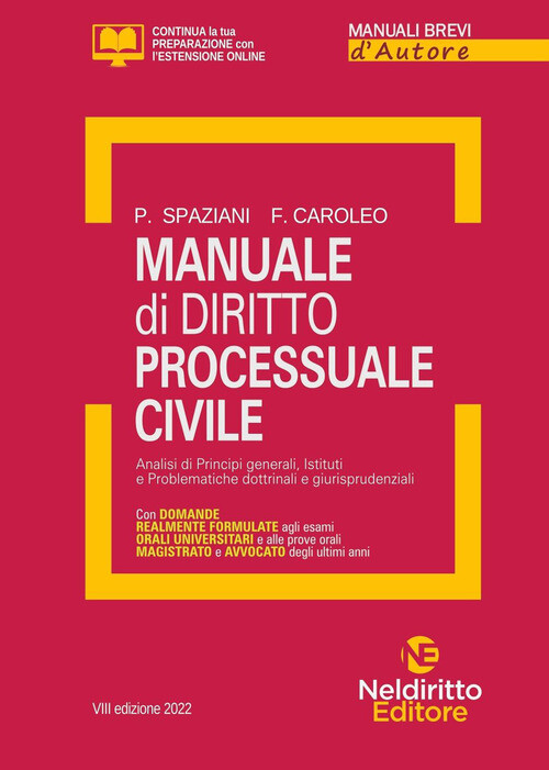 MANUALE DI DIRITTO PROCESSUALE CIVILE SPAZIANI PAOLO, CAROLEO FRANCO