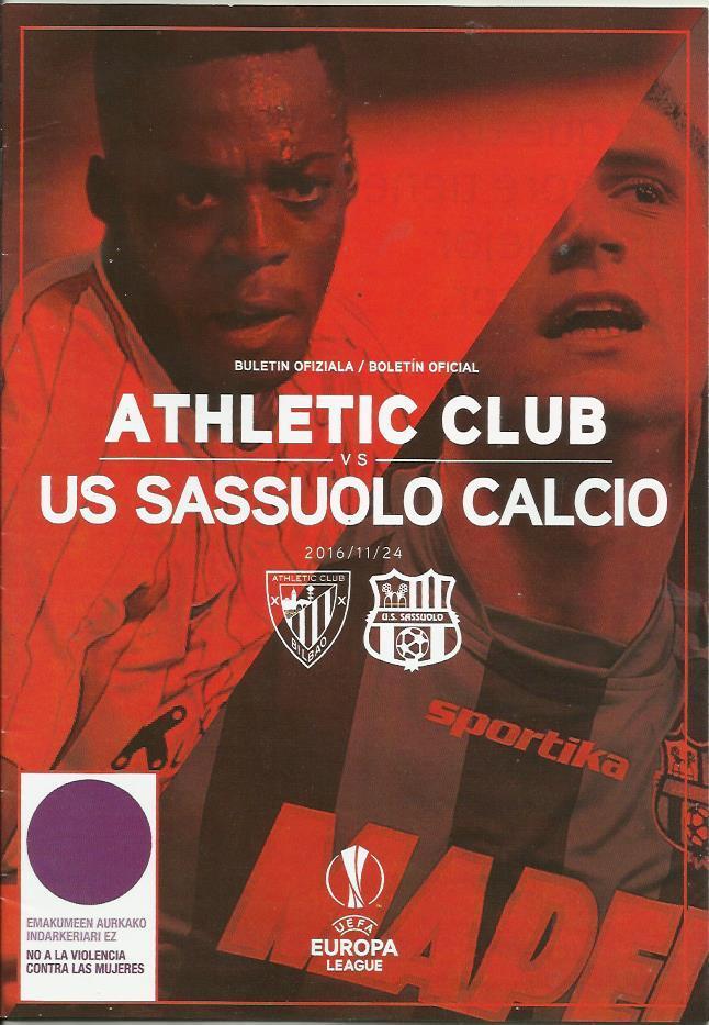 PROGRAMME PROGRAMM MAGAZINE ATHLETIC BILBAO-SASSUOLO CALCIO 16-17