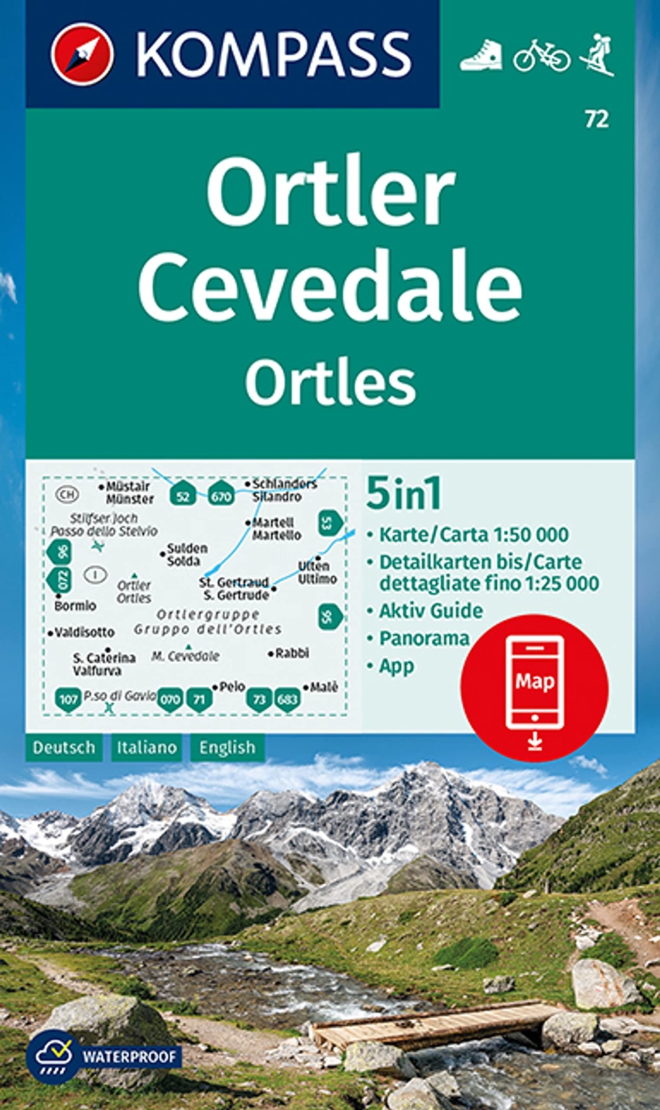 9783991211228 KOMPASS Wanderkarte 72 Ortler/Ortles, Cevedale 1:5...n. Skitouren.