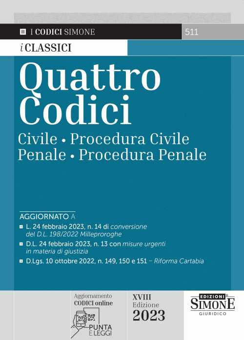 Libri Quattro Codici: Civile-Procedura Civile-Penale-Procedura Penale