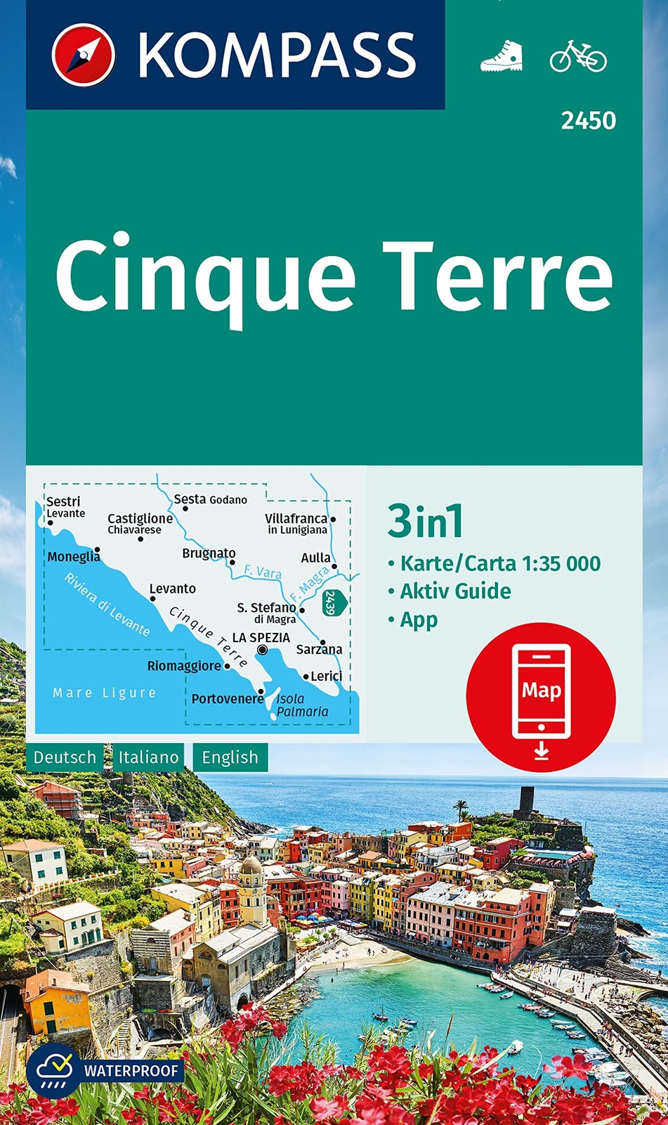 9783991217459 Cinque Terre: 3in1 Wanderkarte, mit Aktiv Guide in...fahren.: 2450
