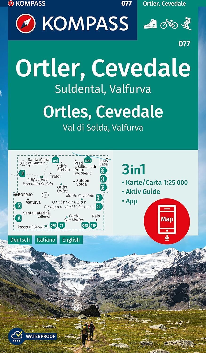 9783991214588 KOMPASS Wanderkarte 077 Ortler, Cevedale, Suldenta...n. Skitouren.