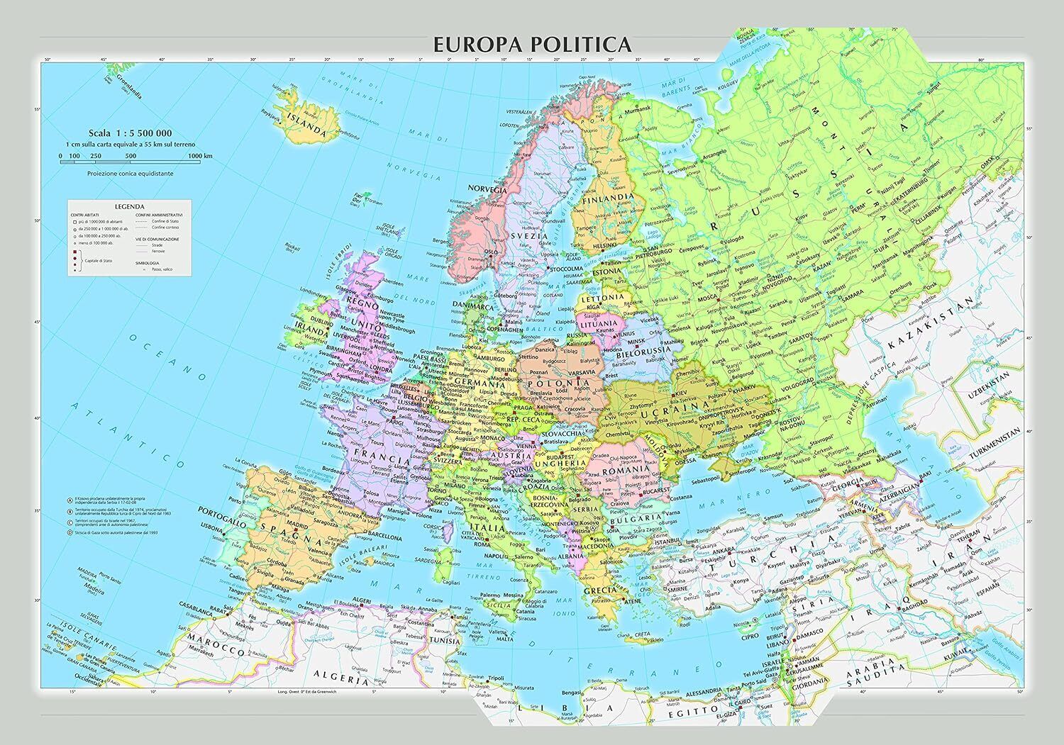 9788869855382 Europa fisica e politica (carta murale)