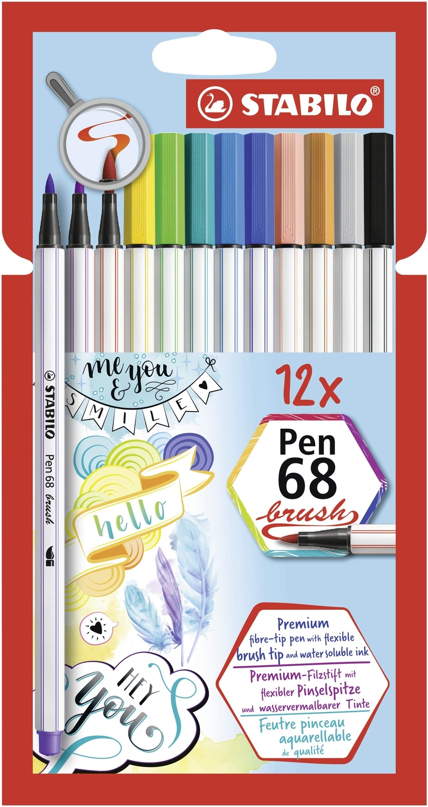 12 STABILO Pen 68 brush Brush-Pens farbsortiert NUOVO