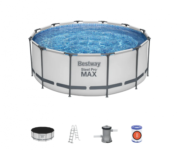 Bestway 56420 set piscina fuori terra rotonda steel pro max da 366x...