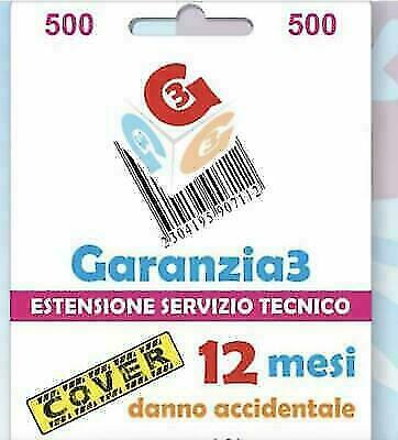 GARANZIA3 G3CIT500 ASSICURAZIONE CONTRO DANNI ACCIDENTALI 12 MESI MASSIMALE 500€