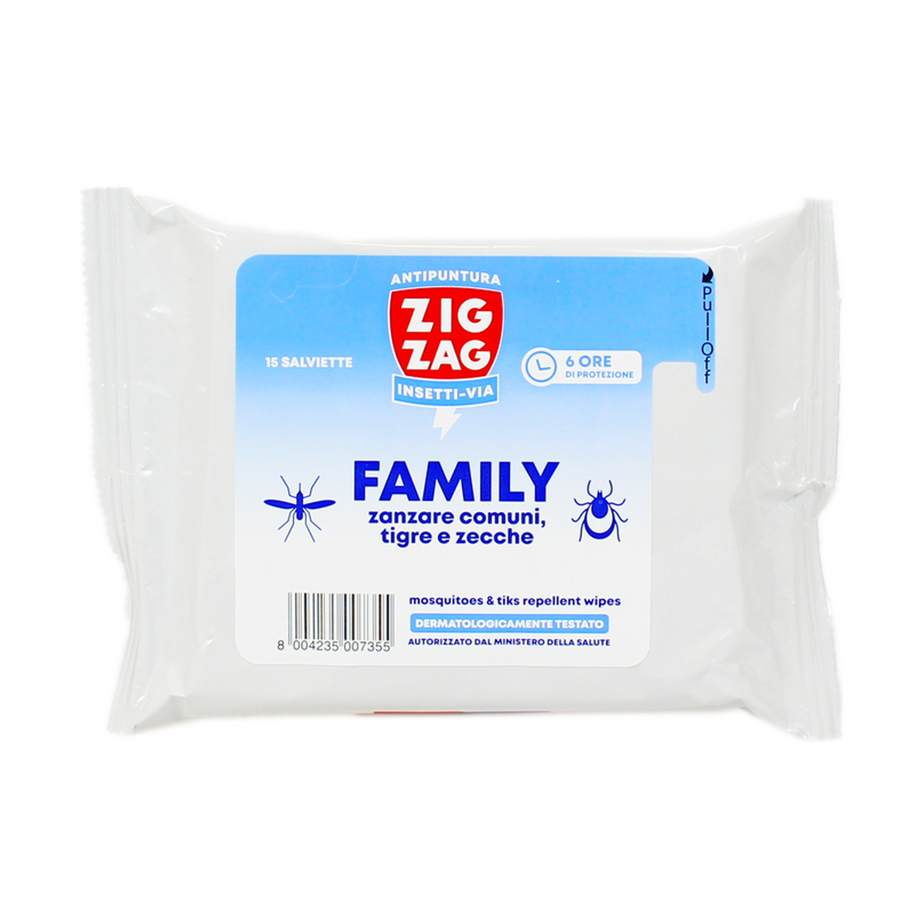 ZIG ZAG 15 SALVIETTE ANTIPUNTURA ZANZARE COMUNI, TIGRE E ZECCHE