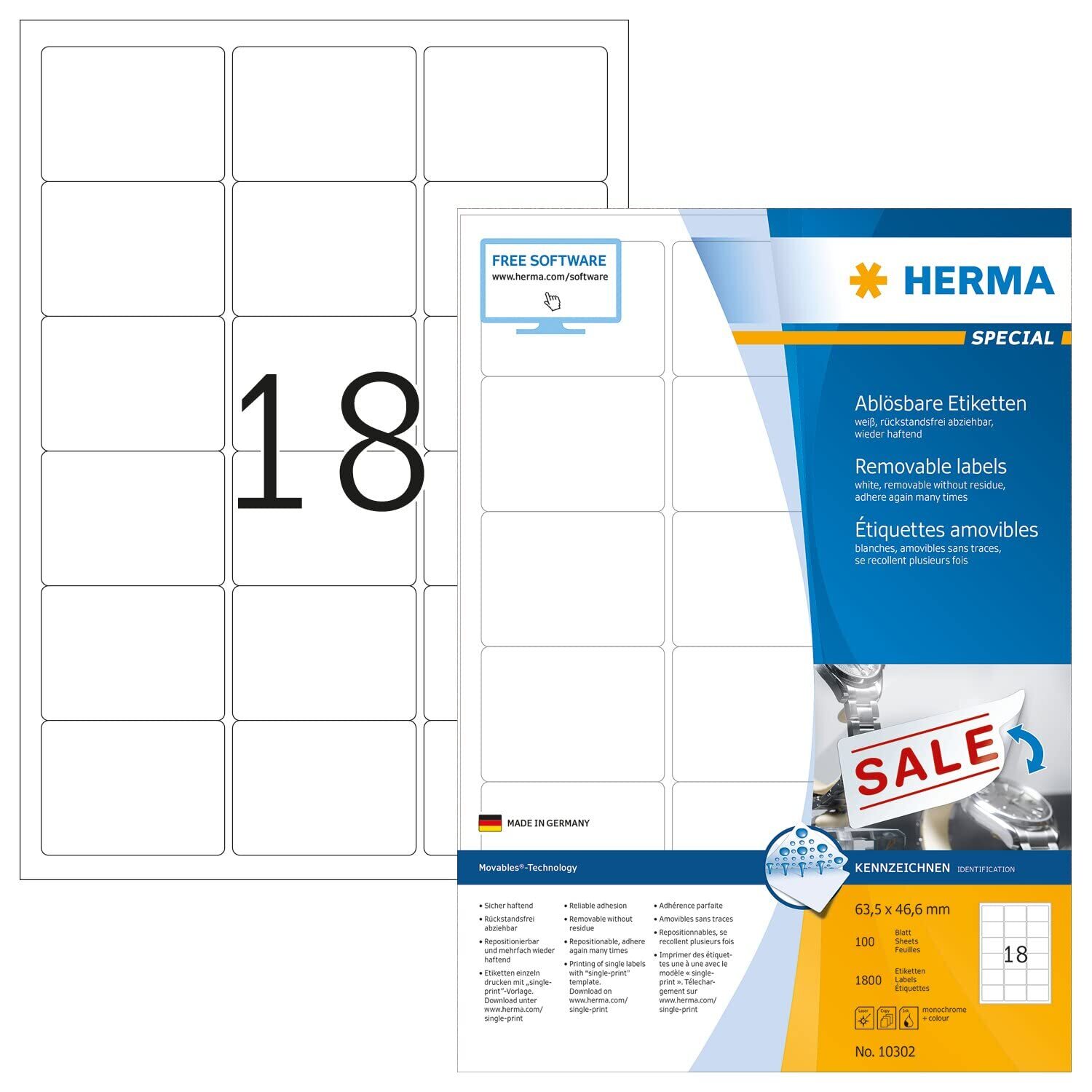 HERMA `Universal-Etik.63,5x46,6 1800s` ACC NUOVO