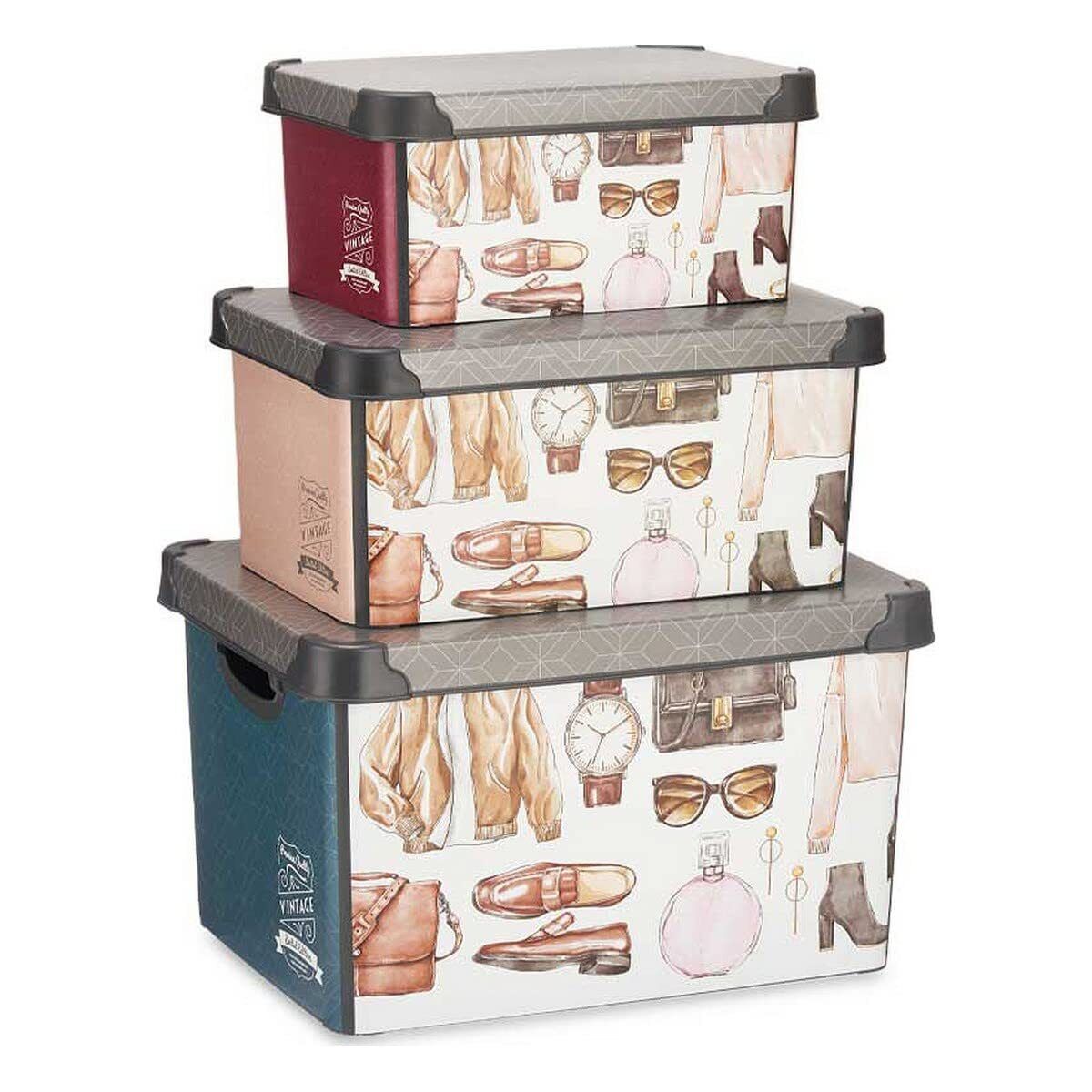 Set Of Stackable Organising Boxes Vintage 3 Pieces Plastic NUOVO