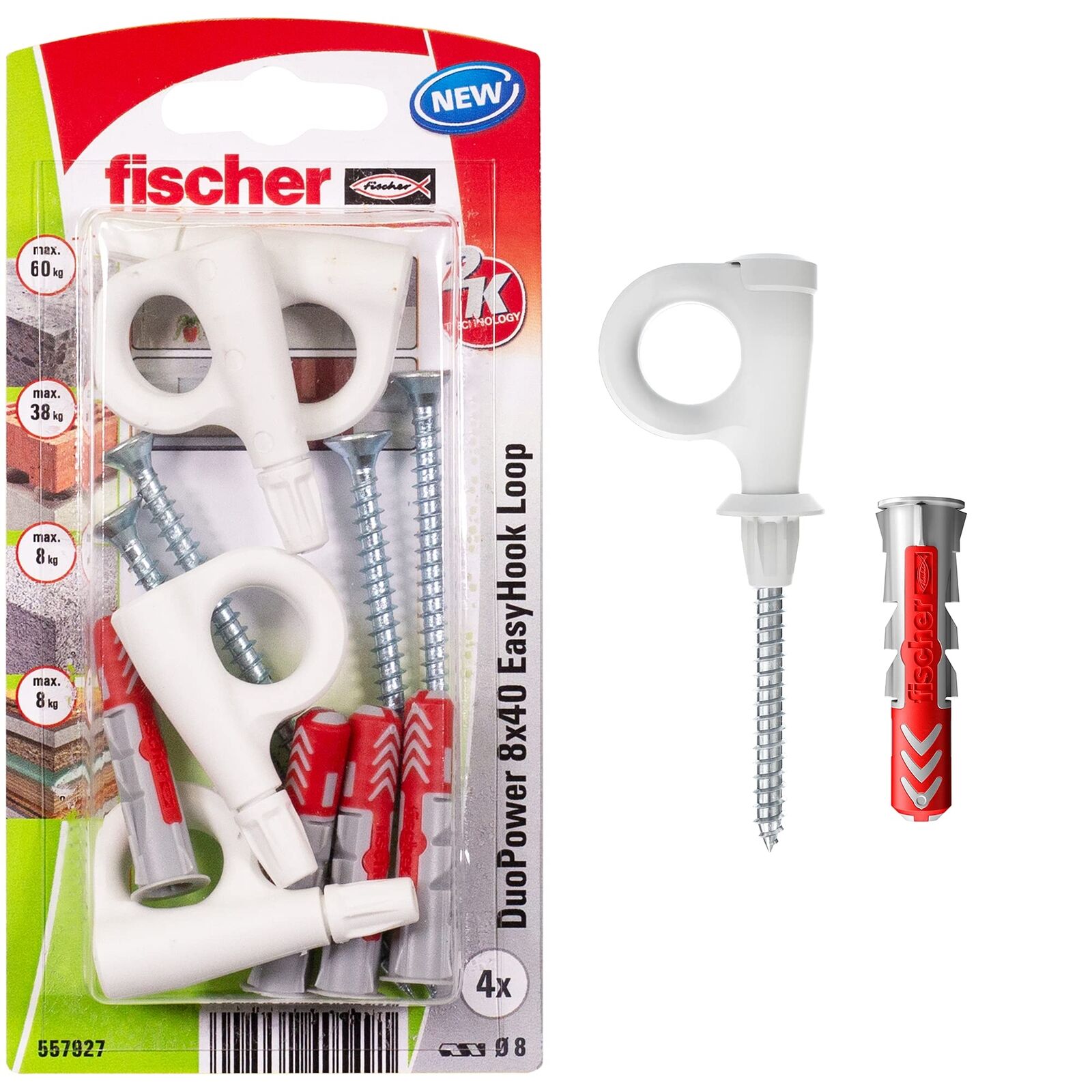 Screw Eyes Fischer 8 X 40 Mm 6 Units NUOVO
