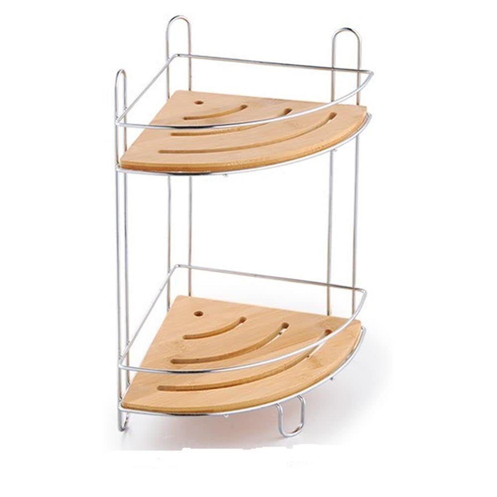 Corner Shelves Dkd Home Decor Natural Bamboo Stainless Chrome Metal... NUOVO