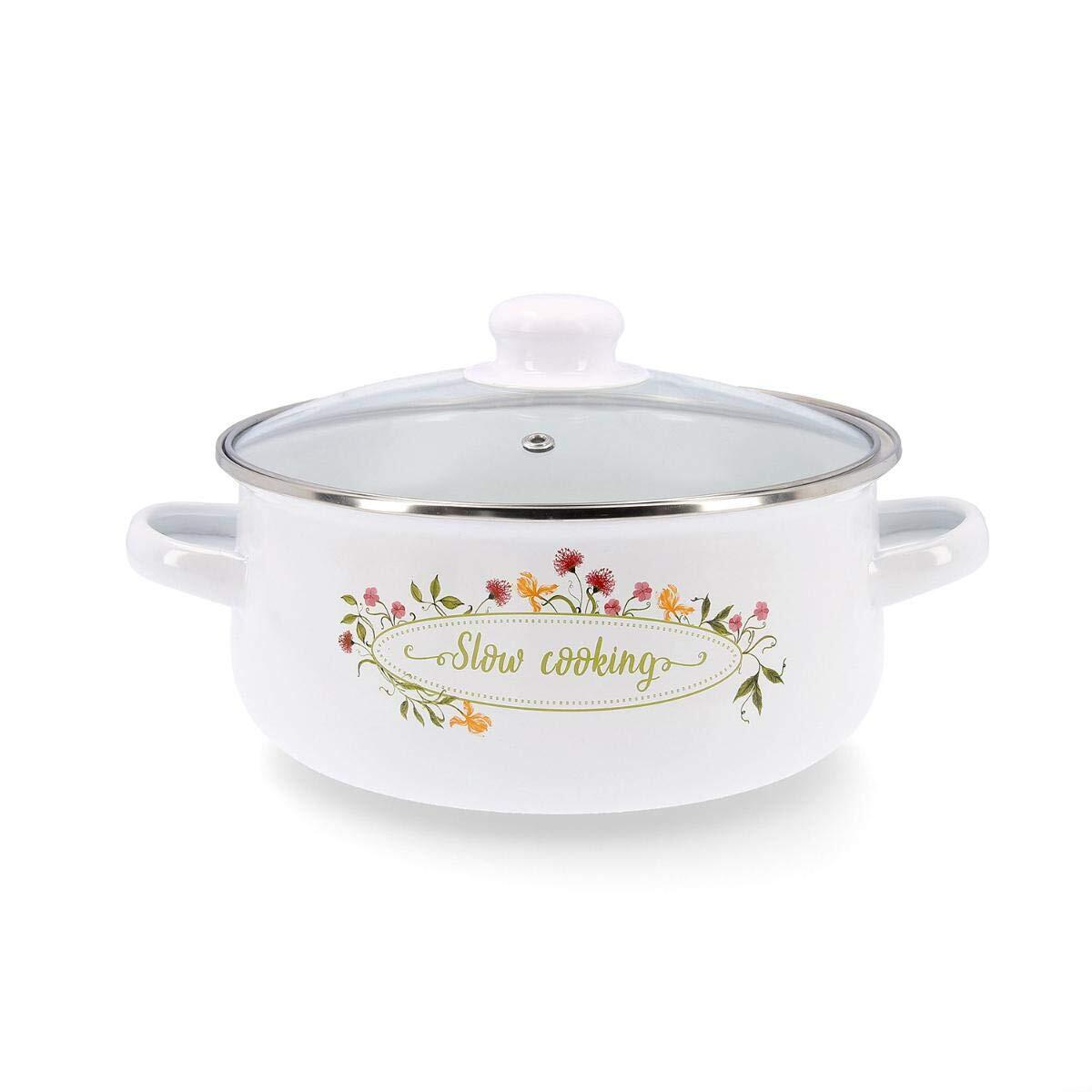 Casserole With Glass Lid Quid Memory Enamelled Steel (Size: 22 Cm) NUOVO