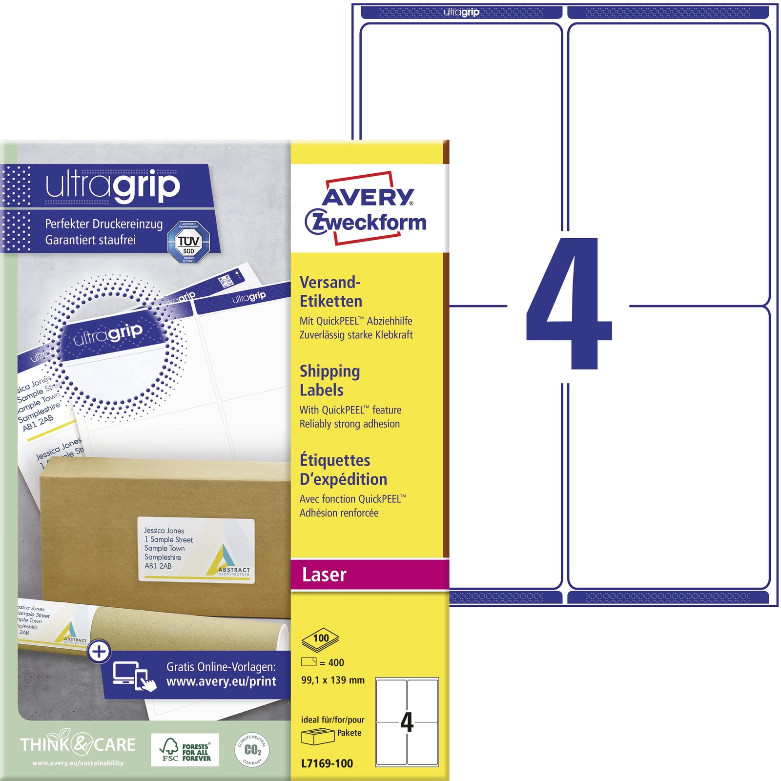 AVERY Zweckform 400 AVERY Zweckform Versandetiketten L7169-100 wei NUOVO