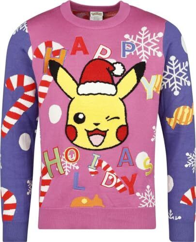 Pokemon Sweatshirt Christmas Jumper Pikachu Patche NUOVO