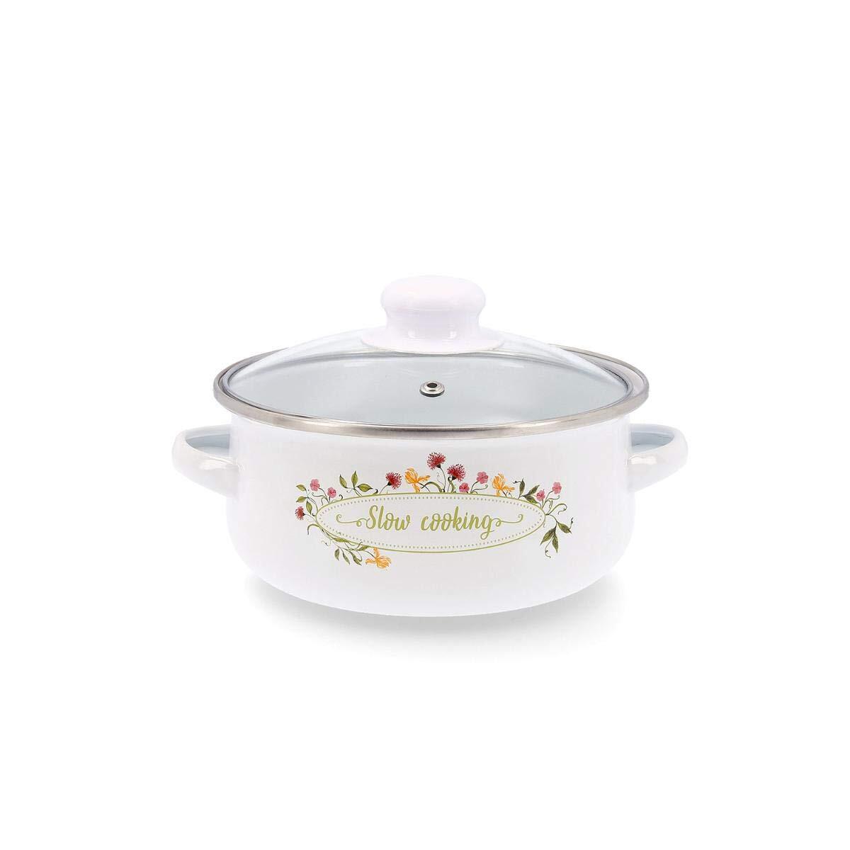 Casserole With Glass Lid Quid Memory Enamelled Steel (Size: 18 Cm) NUOVO