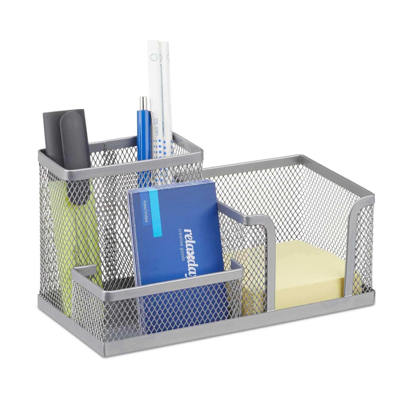 relaxdays Schreibtisch-Organizer silber Metall 3 F NUOVO