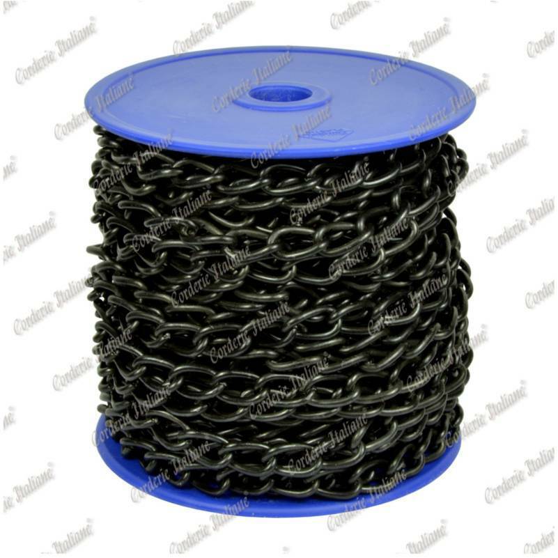 Catena gourmette Ø 2 mm, interno maglia 10 mm x 4 mm, 15 mt, nera, Corderie Ital