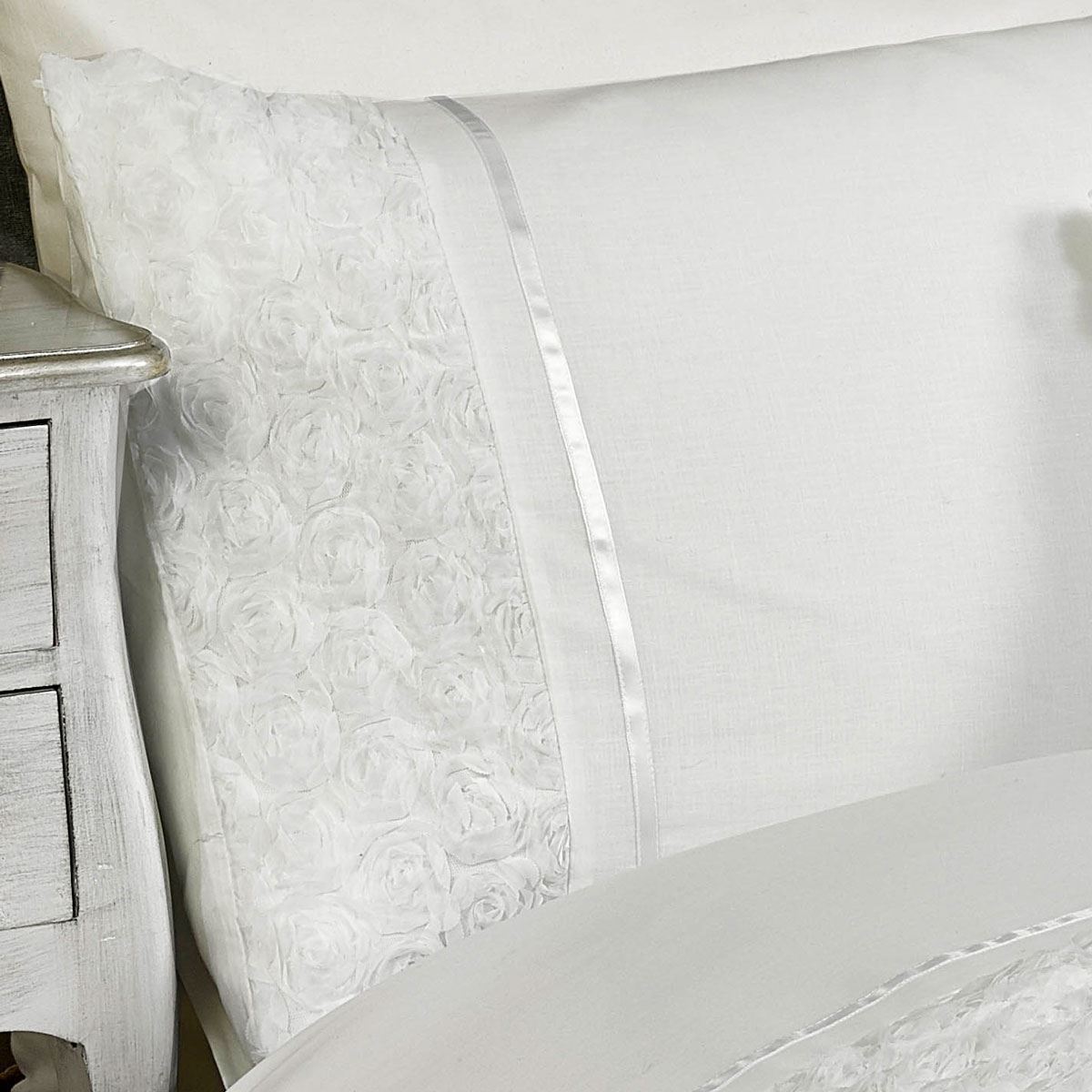 Limoges Rosa Increspato Set Copripiumino Singolo Lusso Letto Bianco