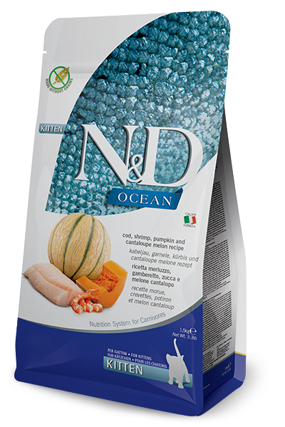 Farmina N&D Ocean Cat Merluzzo, Gamberi, Zucca, Melone Cantalupo Kitten Gr 300