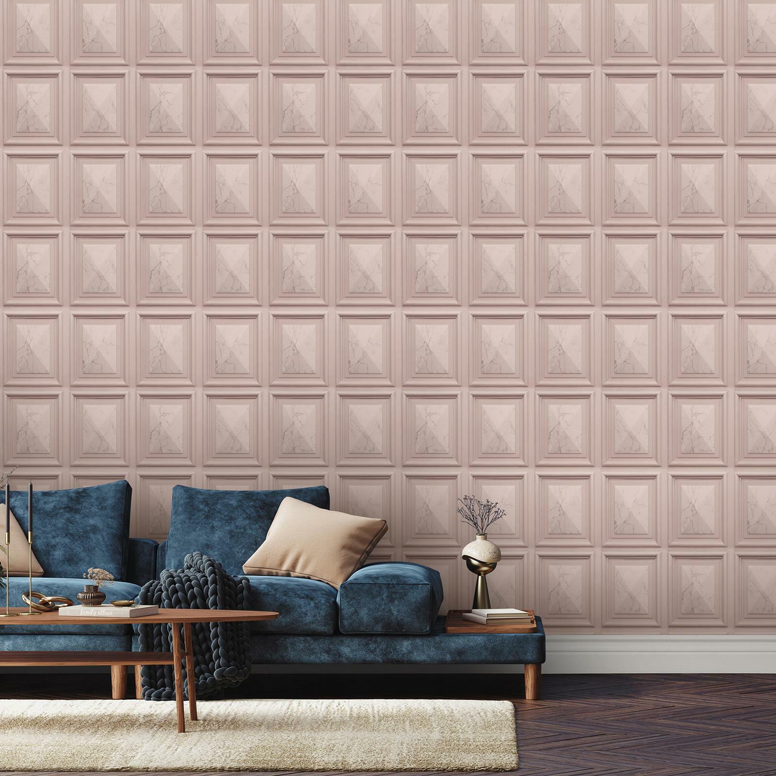 World of Wallpaper Marmo Legno Pannello Effetto AG500-35 Rosa Cipria 3D Effetto