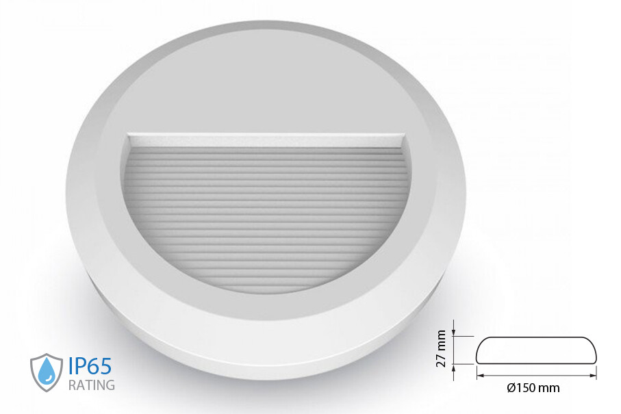 Faretto Luci Led Segnapasso Rotondo Carcassa Bianca 2W Bianco Neutro IP65 Montag