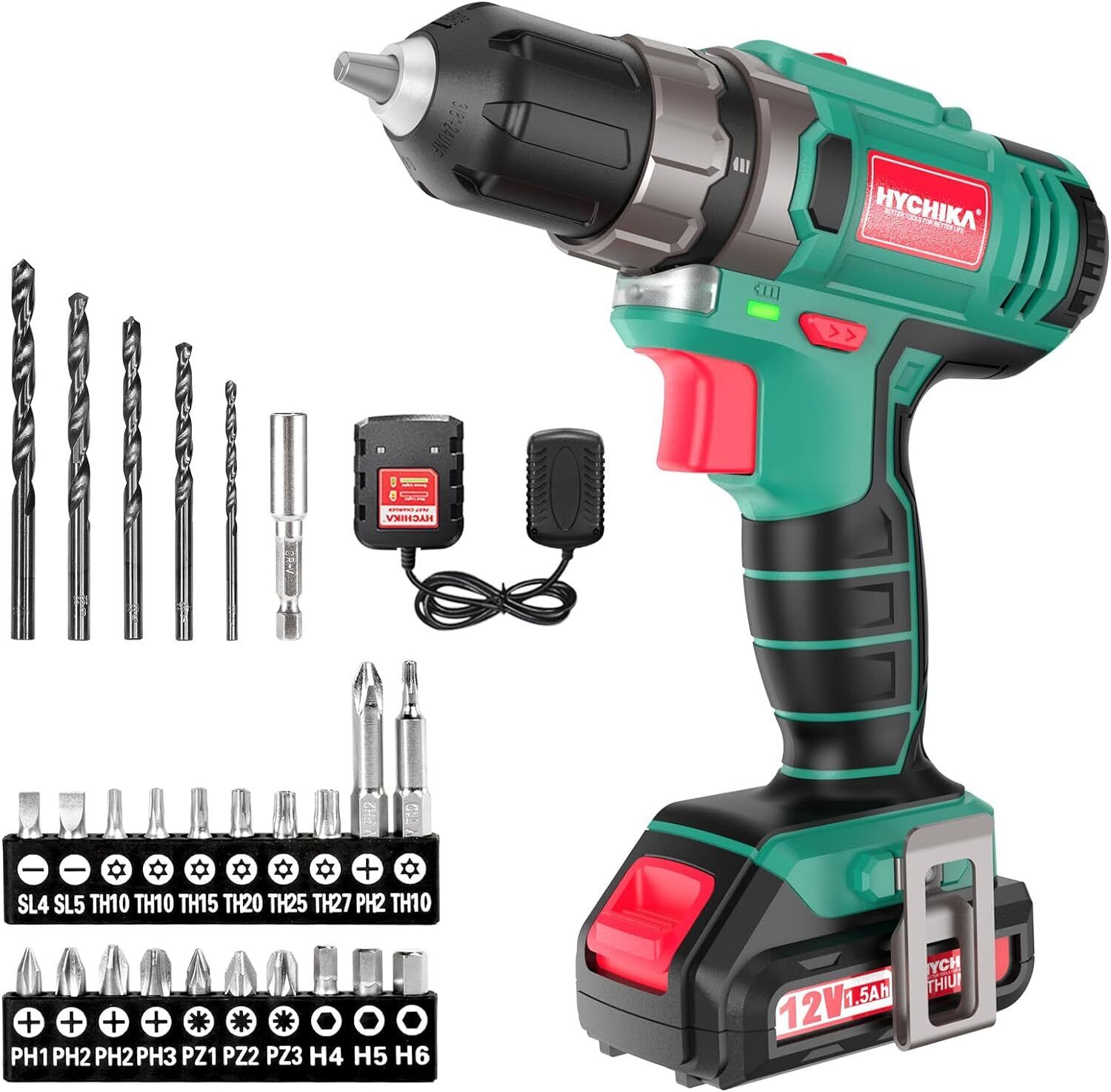 HYCHIKA Trapano Avvitatore Batteria 12V, 2 Velocità 30N .m Mas, 4x...
